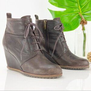 Biala Womens Alyssa Boot Size 7 Brown Leather Lace Up Wedge Heel Lug Sole Bootie